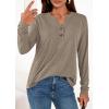imagePRETTYGARDEN Long Sleeve Shirts for Women 2026 Spring Fashion Clothing Henley Tops Trendy Dressy Casual Blouses Work OutfitsKhaki