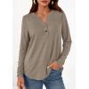imagePRETTYGARDEN Long Sleeve Shirts for Women 2026 Spring Fashion Clothing Henley Tops Trendy Dressy Casual Blouses Work OutfitsKhaki