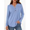 imagePRETTYGARDEN Long Sleeve Shirts for Women 2026 Spring Fashion Clothing Henley Tops Trendy Dressy Casual Blouses Work OutfitsLight Blue