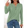 imagePRETTYGARDEN Long Sleeve Shirts for Women 2026 Spring Fashion Clothing Henley Tops Trendy Dressy Casual Blouses Work OutfitsLight Green