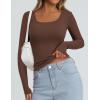 imagePRETTYGARDEN Long Sleeve Shirts for Women Spring 2026 Ribbed Basic Tees Scoop Neck Trendy Going Out Tops Fashion ClothingBrown