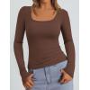 imagePRETTYGARDEN Long Sleeve Shirts for Women Spring 2026 Ribbed Basic Tees Scoop Neck Trendy Going Out Tops Fashion ClothingBrown