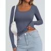 imagePRETTYGARDEN Long Sleeve Shirts for Women Spring 2026 Ribbed Basic Tees Scoop Neck Trendy Going Out Tops Fashion ClothingDark Dusty Blue