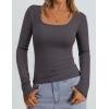 imagePRETTYGARDEN Long Sleeve Shirts for Women Spring 2026 Ribbed Basic Tees Scoop Neck Trendy Going Out Tops Fashion ClothingDark Grey