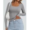 imagePRETTYGARDEN Long Sleeve Shirts for Women Spring 2026 Ribbed Basic Tees Scoop Neck Trendy Going Out Tops Fashion ClothingGrey