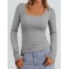 imagePRETTYGARDEN Long Sleeve Shirts for Women Spring 2026 Ribbed Basic Tees Scoop Neck Trendy Going Out Tops Fashion ClothingGrey