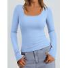 imagePRETTYGARDEN Long Sleeve Shirts for Women Spring 2026 Ribbed Basic Tees Scoop Neck Trendy Going Out Tops Fashion ClothingLight Blue