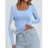 imagePRETTYGARDEN Long Sleeve Shirts for Women Spring 2026 Ribbed Basic Tees Scoop Neck Trendy Going Out Tops Fashion ClothingLight Blue