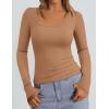 imagePRETTYGARDEN Long Sleeve Shirts for Women Spring 2026 Ribbed Basic Tees Scoop Neck Trendy Going Out Tops Fashion ClothingLight Camel