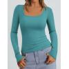 imagePRETTYGARDEN Long Sleeve Shirts for Women Spring 2026 Ribbed Basic Tees Scoop Neck Trendy Going Out Tops Fashion ClothingMalachite Green
