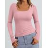 imagePRETTYGARDEN Long Sleeve Shirts for Women Spring 2026 Ribbed Basic Tees Scoop Neck Trendy Going Out Tops Fashion ClothingPink