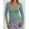 imagePRETTYGARDEN Long Sleeve Shirts for Women Spring 2026 Ribbed Basic Tees Scoop Neck Trendy Going Out Tops Fashion ClothingSage Green