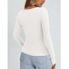 imagePRETTYGARDEN Long Sleeve Shirts for Women Spring 2026 Ribbed Basic Tees Scoop Neck Trendy Going Out Tops Fashion ClothingWhite