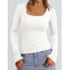 imagePRETTYGARDEN Long Sleeve Shirts for Women Spring 2026 Ribbed Basic Tees Scoop Neck Trendy Going Out Tops Fashion ClothingWhite