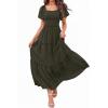 imagePRETTYGARDEN Summer Dresses for Women 2026 Boho Maxi Smocked Spring Wedding Guest Square Neck Short Sleeve Swiss Dot DressArmy Green