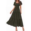 imagePRETTYGARDEN Summer Dresses for Women 2026 Boho Maxi Smocked Spring Wedding Guest Square Neck Short Sleeve Swiss Dot DressArmy Green