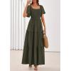imagePRETTYGARDEN Summer Dresses for Women 2026 Boho Maxi Smocked Spring Wedding Guest Square Neck Short Sleeve Swiss Dot DressArmy Green