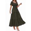 imagePRETTYGARDEN Summer Dresses for Women 2026 Boho Maxi Smocked Spring Wedding Guest Square Neck Short Sleeve Swiss Dot DressArmy Green