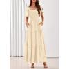 imagePRETTYGARDEN Summer Dresses for Women 2026 Boho Maxi Smocked Spring Wedding Guest Square Neck Short Sleeve Swiss Dot DressBeige