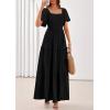 imagePRETTYGARDEN Summer Dresses for Women 2026 Boho Maxi Smocked Spring Wedding Guest Square Neck Short Sleeve Swiss Dot DressBlack