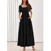 imagePRETTYGARDEN Summer Dresses for Women 2026 Boho Maxi Smocked Spring Wedding Guest Square Neck Short Sleeve Swiss Dot DressBlack