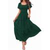 imagePRETTYGARDEN Summer Dresses for Women 2026 Boho Maxi Smocked Spring Wedding Guest Square Neck Short Sleeve Swiss Dot DressDark Green