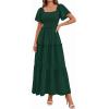 imagePRETTYGARDEN Summer Dresses for Women 2026 Boho Maxi Smocked Spring Wedding Guest Square Neck Short Sleeve Swiss Dot DressDark Green
