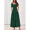 imagePRETTYGARDEN Summer Dresses for Women 2026 Boho Maxi Smocked Spring Wedding Guest Square Neck Short Sleeve Swiss Dot DressDark Green
