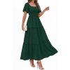 imagePRETTYGARDEN Summer Dresses for Women 2026 Boho Maxi Smocked Spring Wedding Guest Square Neck Short Sleeve Swiss Dot DressDark Green