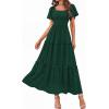 imagePRETTYGARDEN Summer Dresses for Women 2026 Boho Maxi Smocked Spring Wedding Guest Square Neck Short Sleeve Swiss Dot DressDark Green