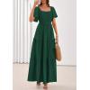 imagePRETTYGARDEN Summer Dresses for Women 2026 Boho Maxi Smocked Spring Wedding Guest Square Neck Short Sleeve Swiss Dot DressDark Green