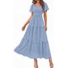 imagePRETTYGARDEN Summer Dresses for Women 2026 Boho Maxi Smocked Spring Wedding Guest Square Neck Short Sleeve Swiss Dot DressLight Blue