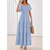 imagePRETTYGARDEN Summer Dresses for Women 2026 Boho Maxi Smocked Spring Wedding Guest Square Neck Short Sleeve Swiss Dot DressLight Blue