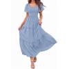 imagePRETTYGARDEN Summer Dresses for Women 2026 Boho Maxi Smocked Spring Wedding Guest Square Neck Short Sleeve Swiss Dot DressLight Blue