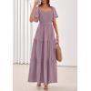 imagePRETTYGARDEN Summer Dresses for Women 2026 Boho Maxi Smocked Spring Wedding Guest Square Neck Short Sleeve Swiss Dot DressPurple