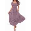 imagePRETTYGARDEN Summer Dresses for Women 2026 Boho Maxi Smocked Spring Wedding Guest Square Neck Short Sleeve Swiss Dot DressPurple