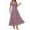 imagePRETTYGARDEN Summer Dresses for Women 2026 Boho Maxi Smocked Spring Wedding Guest Square Neck Short Sleeve Swiss Dot DressPurple