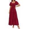 imagePRETTYGARDEN Summer Dresses for Women 2026 Boho Maxi Smocked Spring Wedding Guest Square Neck Short Sleeve Swiss Dot DressRed