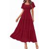 imagePRETTYGARDEN Summer Dresses for Women 2026 Boho Maxi Smocked Spring Wedding Guest Square Neck Short Sleeve Swiss Dot DressRed