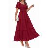 imagePRETTYGARDEN Summer Dresses for Women 2026 Boho Maxi Smocked Spring Wedding Guest Square Neck Short Sleeve Swiss Dot DressRed