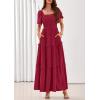 imagePRETTYGARDEN Summer Dresses for Women 2026 Boho Maxi Smocked Spring Wedding Guest Square Neck Short Sleeve Swiss Dot DressRed