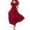 imagePRETTYGARDEN Summer Dresses for Women 2026 Boho Maxi Smocked Spring Wedding Guest Square Neck Short Sleeve Swiss Dot DressRed