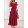 imagePRETTYGARDEN Summer Dresses for Women 2026 Boho Maxi Smocked Spring Wedding Guest Square Neck Short Sleeve Swiss Dot DressRed