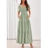 imagePRETTYGARDEN Summer Dresses for Women 2026 Boho Maxi Smocked Spring Wedding Guest Square Neck Short Sleeve Swiss Dot DressSage Green