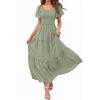 imagePRETTYGARDEN Summer Dresses for Women 2026 Boho Maxi Smocked Spring Wedding Guest Square Neck Short Sleeve Swiss Dot DressSage Green