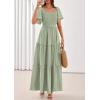 imagePRETTYGARDEN Summer Dresses for Women 2026 Boho Maxi Smocked Spring Wedding Guest Square Neck Short Sleeve Swiss Dot DressSage Green