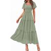 imagePRETTYGARDEN Summer Dresses for Women 2026 Boho Maxi Smocked Spring Wedding Guest Square Neck Short Sleeve Swiss Dot DressSage Green