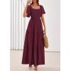 imagePRETTYGARDEN Summer Dresses for Women 2026 Boho Maxi Smocked Spring Wedding Guest Square Neck Short Sleeve Swiss Dot DressWine Red