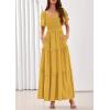 imagePRETTYGARDEN Summer Dresses for Women 2026 Boho Maxi Smocked Spring Wedding Guest Square Neck Short Sleeve Swiss Dot DressYellow