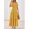 imagePRETTYGARDEN Summer Dresses for Women 2026 Boho Maxi Smocked Spring Wedding Guest Square Neck Short Sleeve Swiss Dot DressYellow